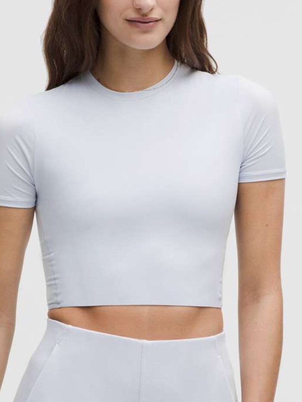 Lululemon Wundermost Ultra-Soft Nulu Crewneck Cropped T-Shirt Starch Blue Size L